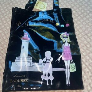 Ladurée Black Tote Bag with Pink Accents